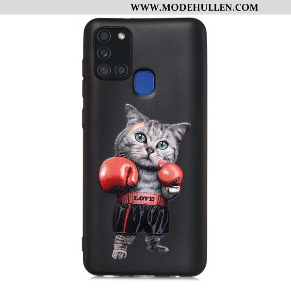 Hülle Samsung Galaxy A21s Karikatur Nubuck Anti-sturz Case Schwarz Sterne