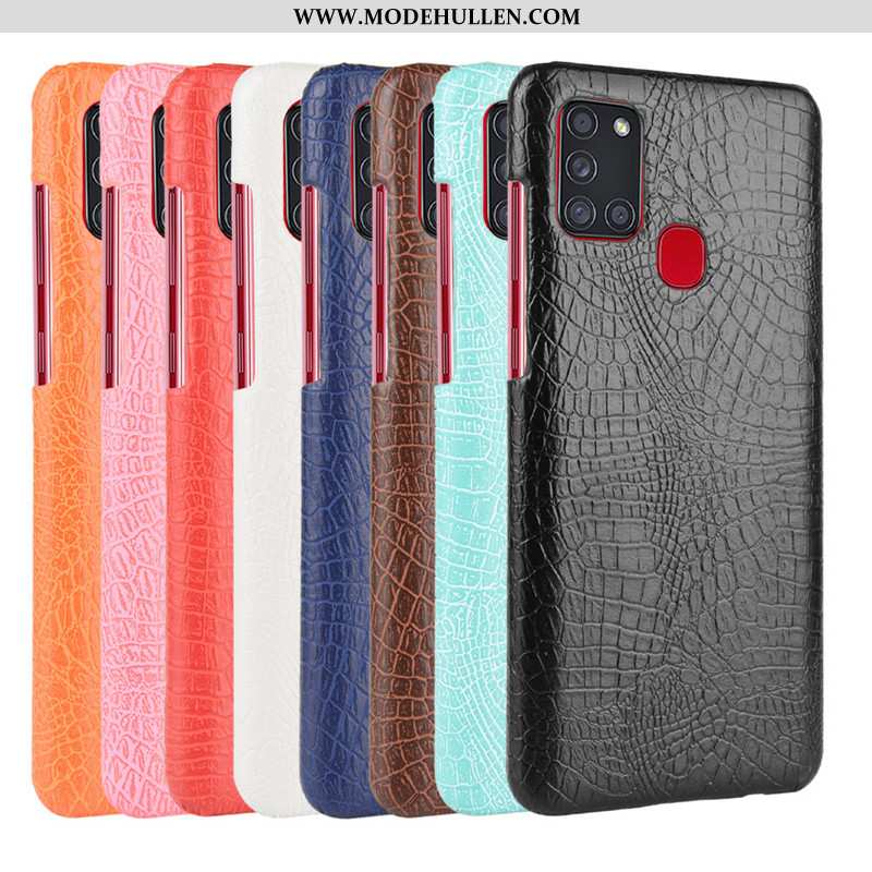 Hülle Samsung Galaxy A21s Leder Muster Krokodilmuster Schutz Case Qualität Schwarz