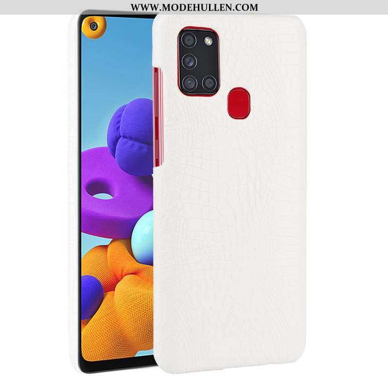 Hülle Samsung Galaxy A21s Leder Muster Krokodilmuster Schutz Case Qualität Schwarz