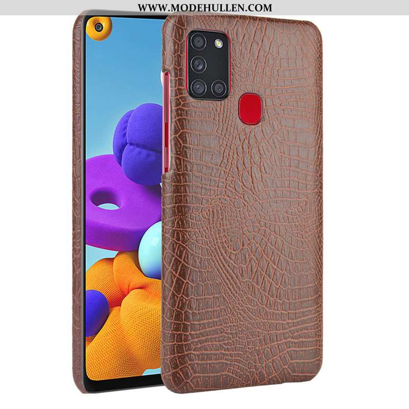 Hülle Samsung Galaxy A21s Leder Muster Krokodilmuster Schutz Case Qualität Schwarz