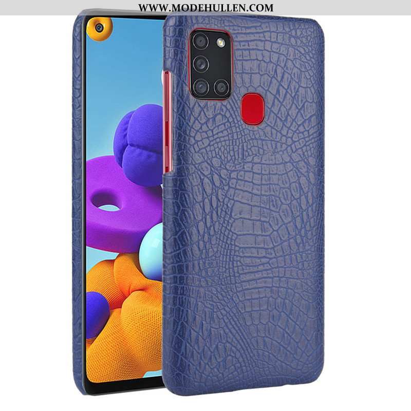 Hülle Samsung Galaxy A21s Leder Muster Krokodilmuster Schutz Case Qualität Schwarz