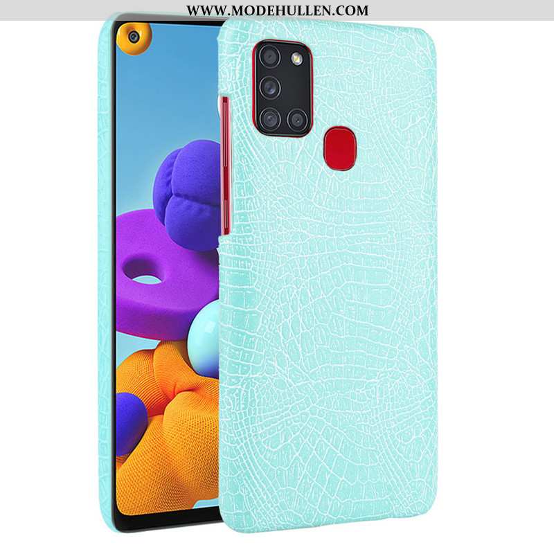 Hülle Samsung Galaxy A21s Leder Muster Krokodilmuster Schutz Case Qualität Schwarz