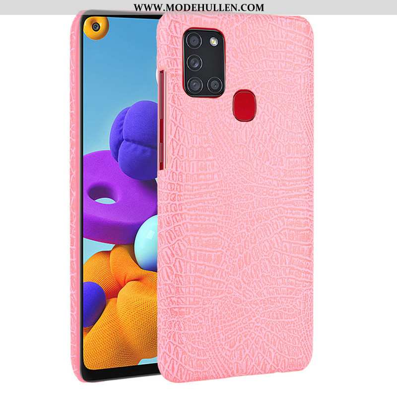 Hülle Samsung Galaxy A21s Leder Muster Krokodilmuster Schutz Case Qualität Schwarz