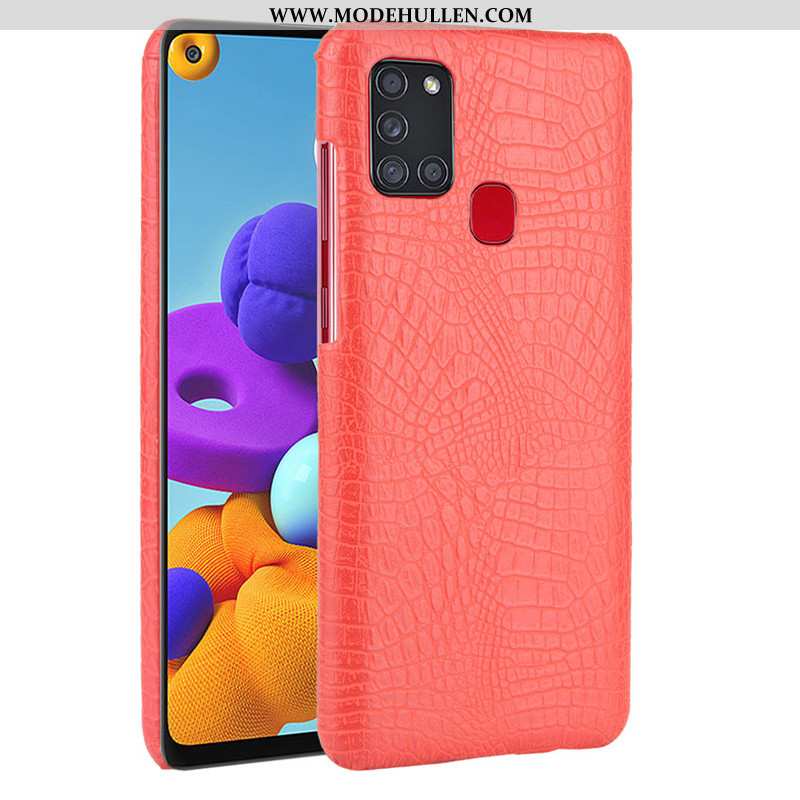 Hülle Samsung Galaxy A21s Leder Muster Krokodilmuster Schutz Case Qualität Schwarz