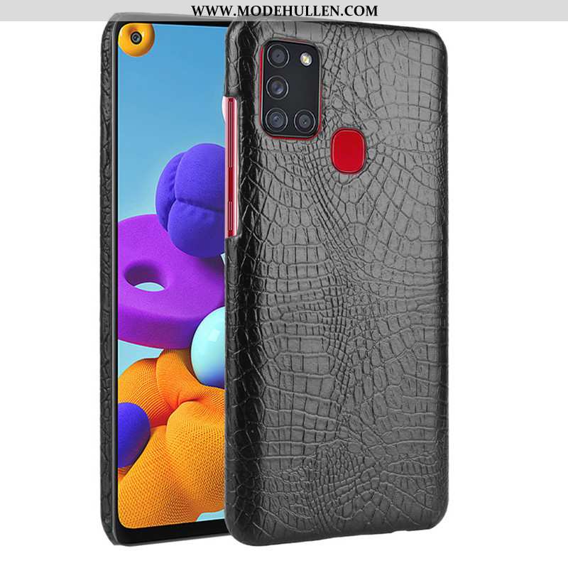 Hülle Samsung Galaxy A21s Leder Muster Krokodilmuster Schutz Case Qualität Schwarz