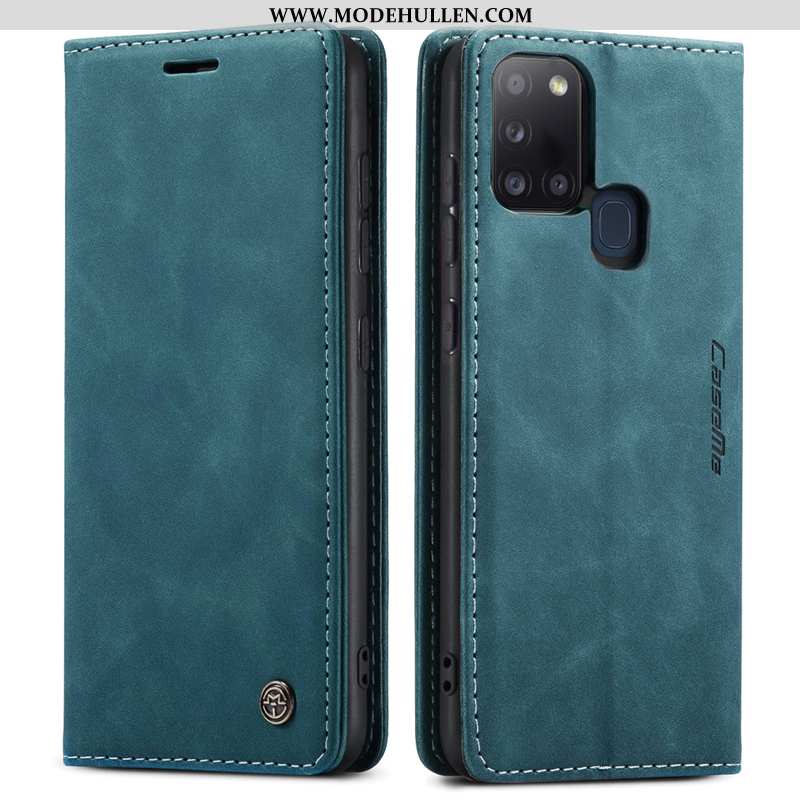 Hülle Samsung Galaxy A21s Silikon Schutz Blau Lederhülle Alles Inklusive Case Echt Leder