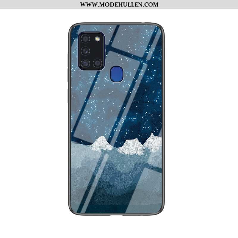 Hülle Samsung Galaxy A21s Trend Weiche Schutz Dunkelblau Sternenhimmel Case Anti-sturz