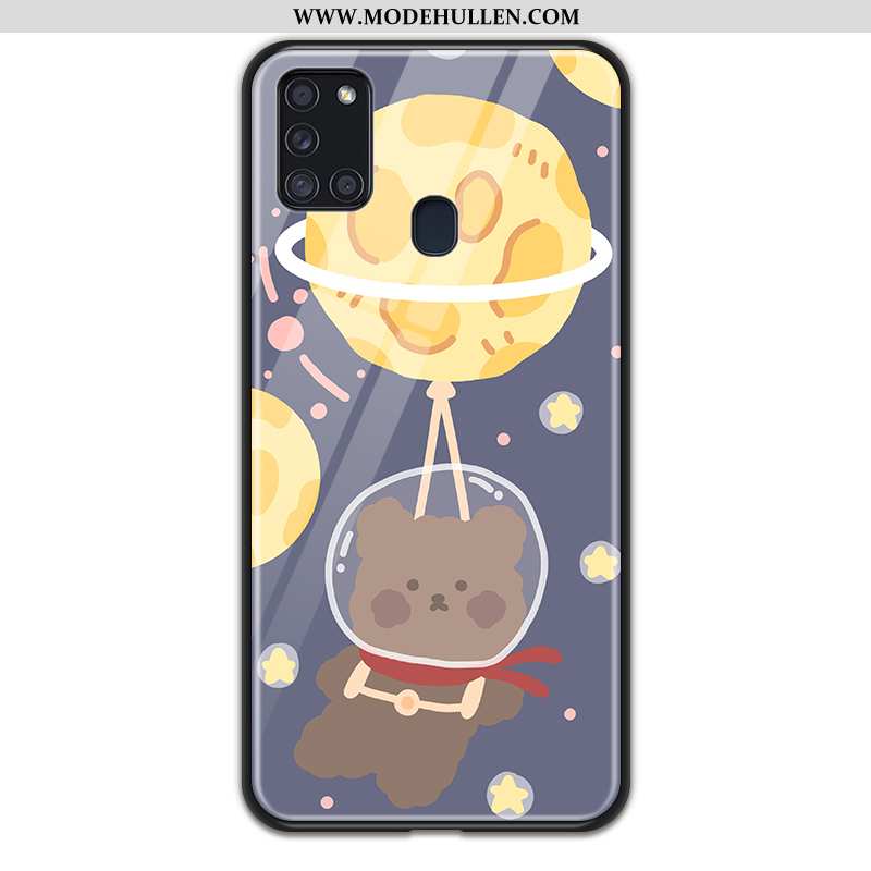 Hülle Samsung Galaxy A21s Weiche Glas Liebhaber Karikatur Planet Handy Schwarz