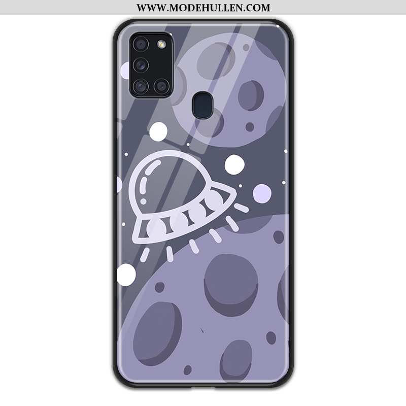 Hülle Samsung Galaxy A21s Weiche Glas Liebhaber Karikatur Planet Handy Schwarz