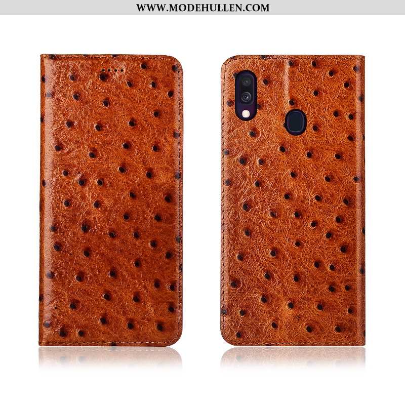 Hülle Samsung Galaxy A40 Echt Leder Muster Clamshell Neu Lederhülle Handy Nubuck Schwarz