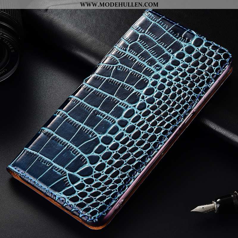 Hülle Samsung Galaxy A40 Echt Leder Muster Lederhülle Case Sterne Schutz Blau