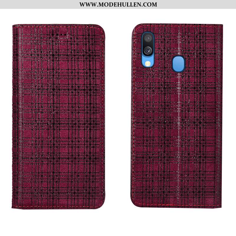 Hülle Samsung Galaxy A40 Echt Leder Schutz Anti-sturz Samt Sterne Case Burgund