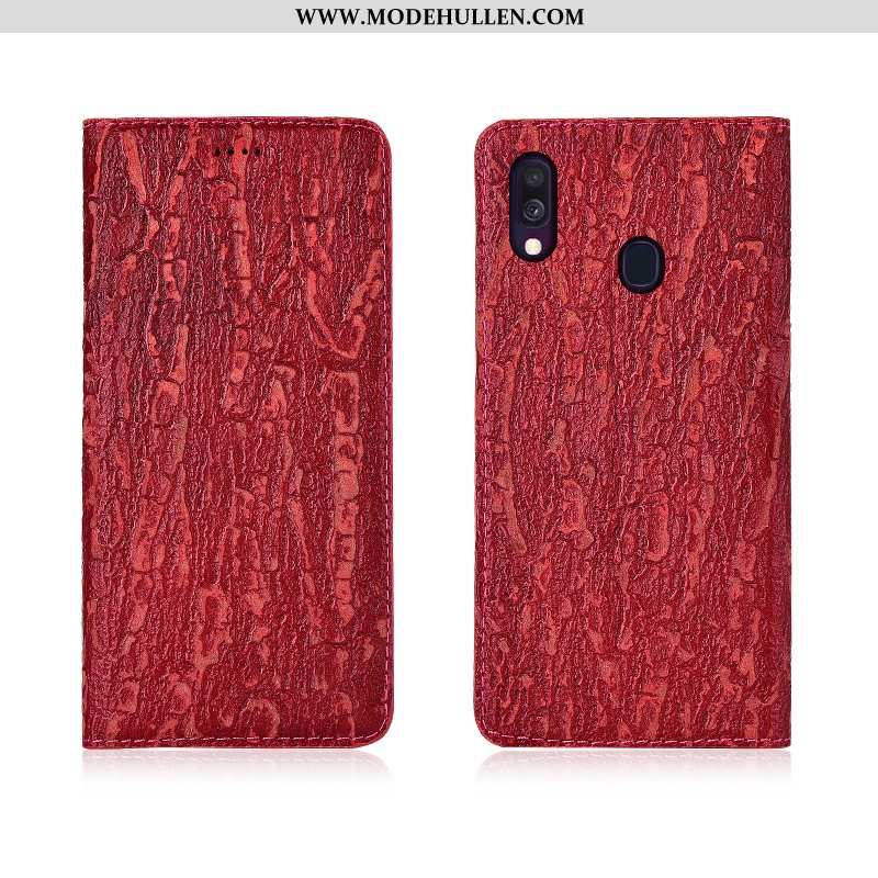 Hülle Samsung Galaxy A40 Leder Weiche Nubuck Sterne Schutzhülle Einfassung Handy Rote