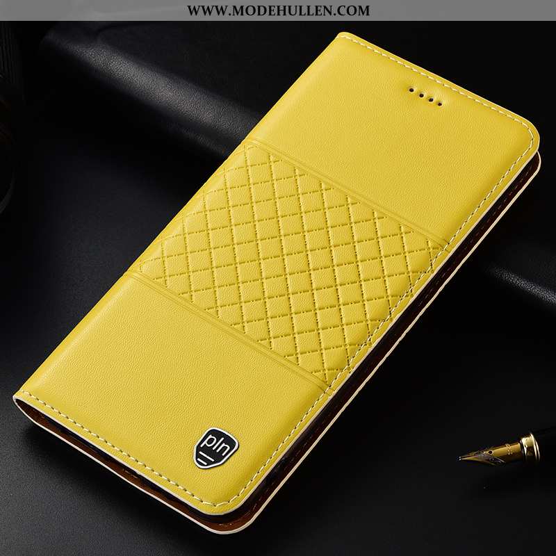 Hülle Samsung Galaxy A40s Echt Leder Schutz Braun Handy Case Kariert