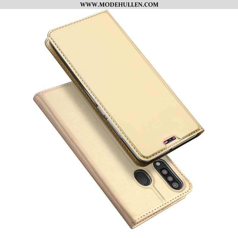 Hülle Samsung Galaxy A40s Schutz Lederhülle Sterne Handy Super Clamshell Dünne Gold