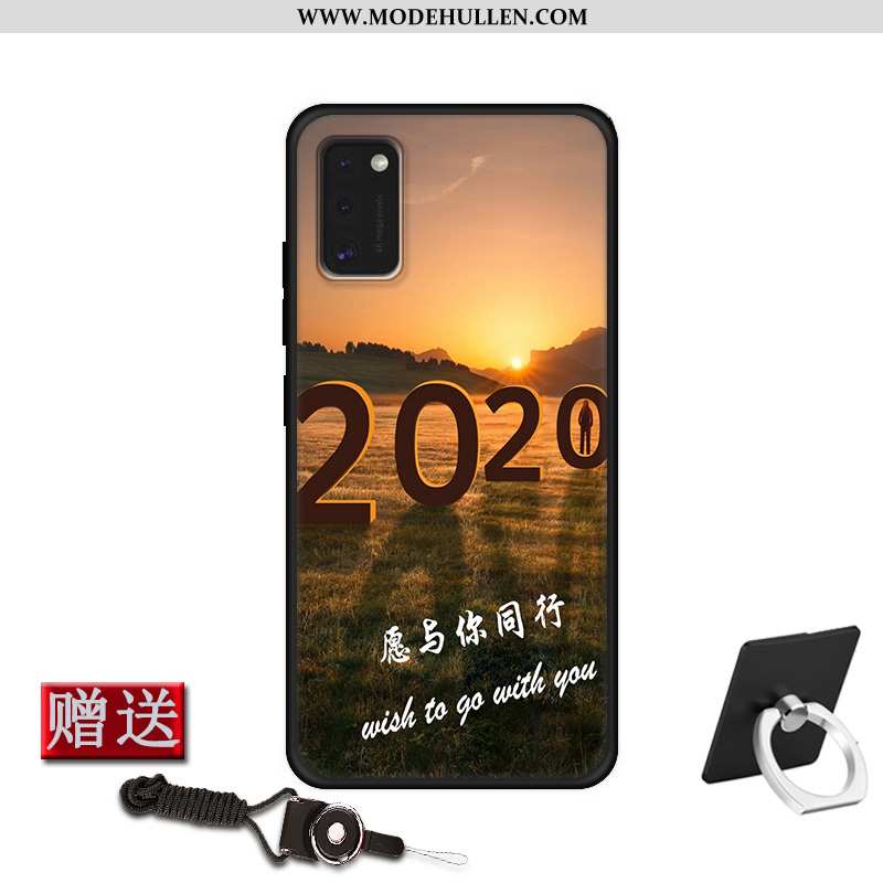 Hülle Samsung Galaxy A41 Glas Nubuck Nette Neu Dunkelblau Handy