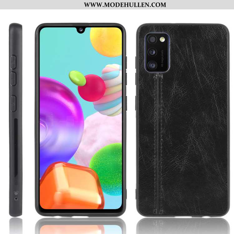 Hülle Samsung Galaxy A41 Leder Trend Handy Anti-sturz Schutz Schwer Schwarz