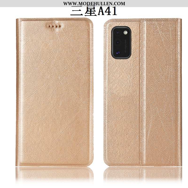 Hülle Samsung Galaxy A41 Muster Schutz Lederhülle Folio Anti-sturz Handy Gold