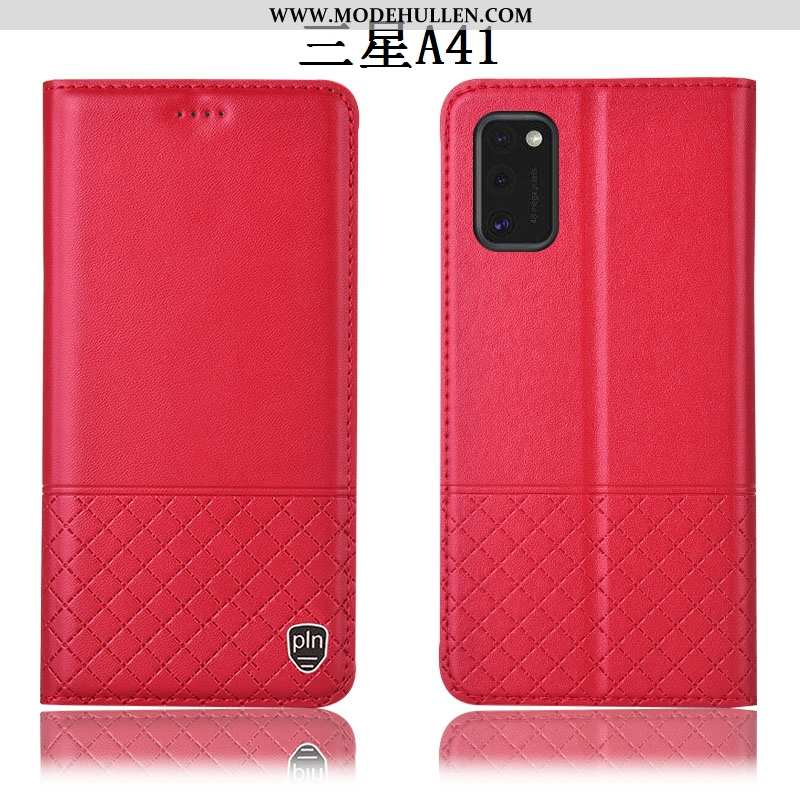 Hülle Samsung Galaxy A41 Schutz Lederhülle Case Handy Rot Anti-sturz Rote