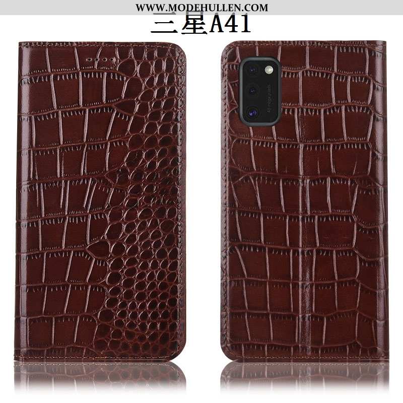 Hülle Samsung Galaxy A41 Schutz Lederhülle Folio Case Sterne Alles Inklusive Braun