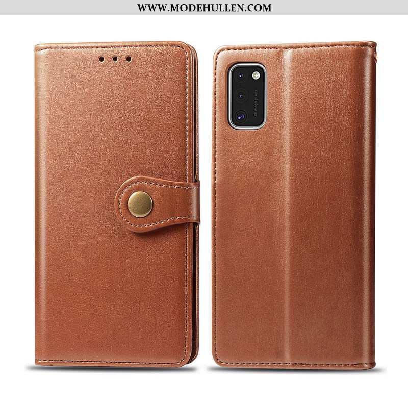 Hülle Samsung Galaxy A41 Schutz Lederhülle Handy Leder Einfach Case Braun Rote