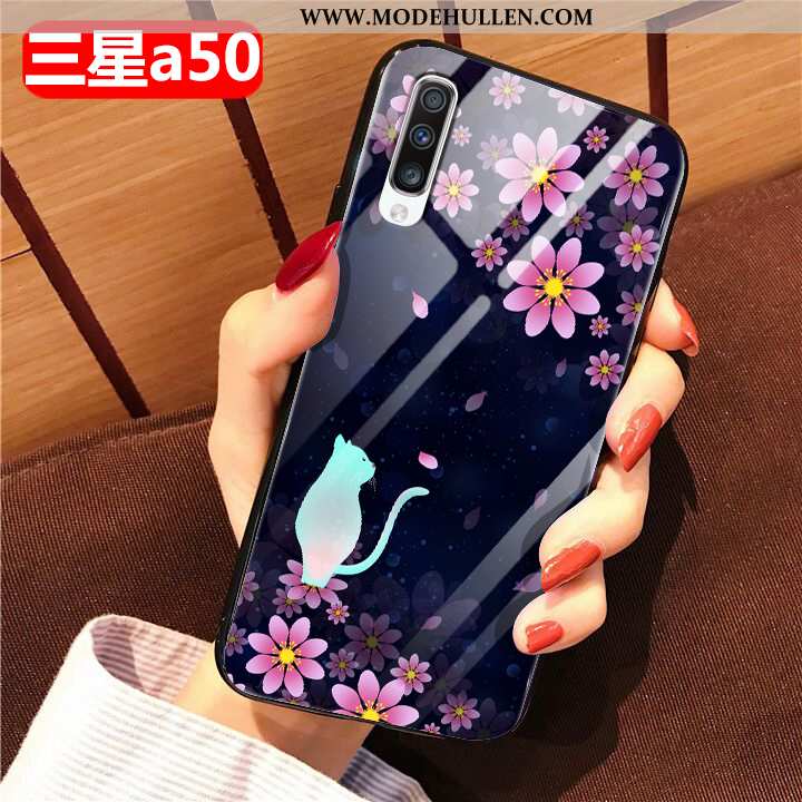 Hülle Samsung Galaxy A50 Glas Mode Case Handy Weiche Einfach Schwarz