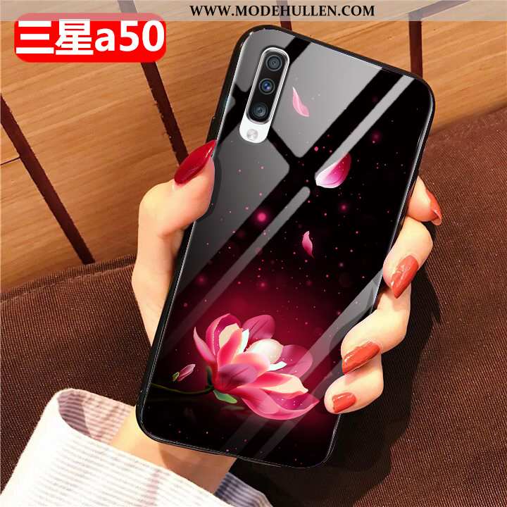 Hülle Samsung Galaxy A50 Glas Mode Case Handy Weiche Einfach Schwarz