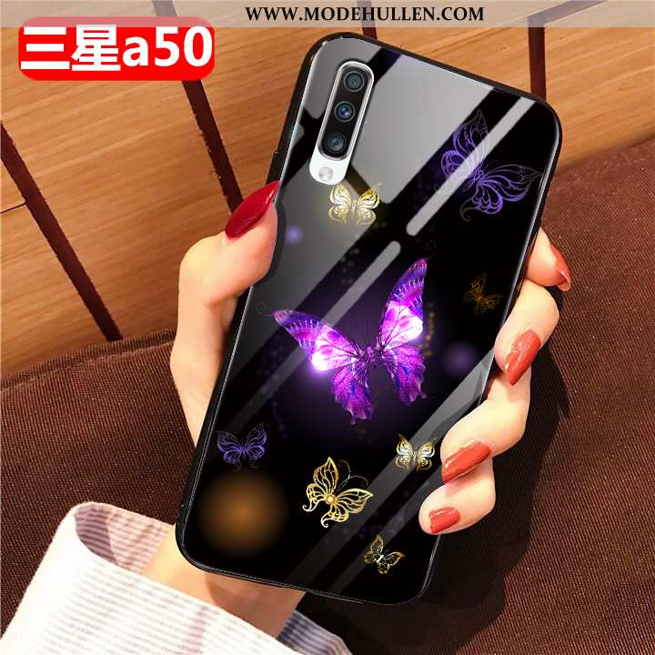 Hülle Samsung Galaxy A50 Glas Mode Case Handy Weiche Einfach Schwarz