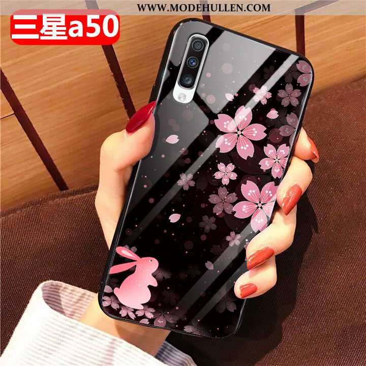 Hülle Samsung Galaxy A50 Glas Mode Case Handy Weiche Einfach Schwarz