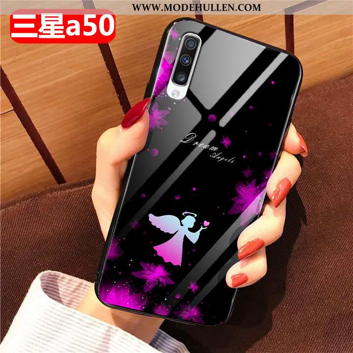 Hülle Samsung Galaxy A50 Glas Mode Case Handy Weiche Einfach Schwarz