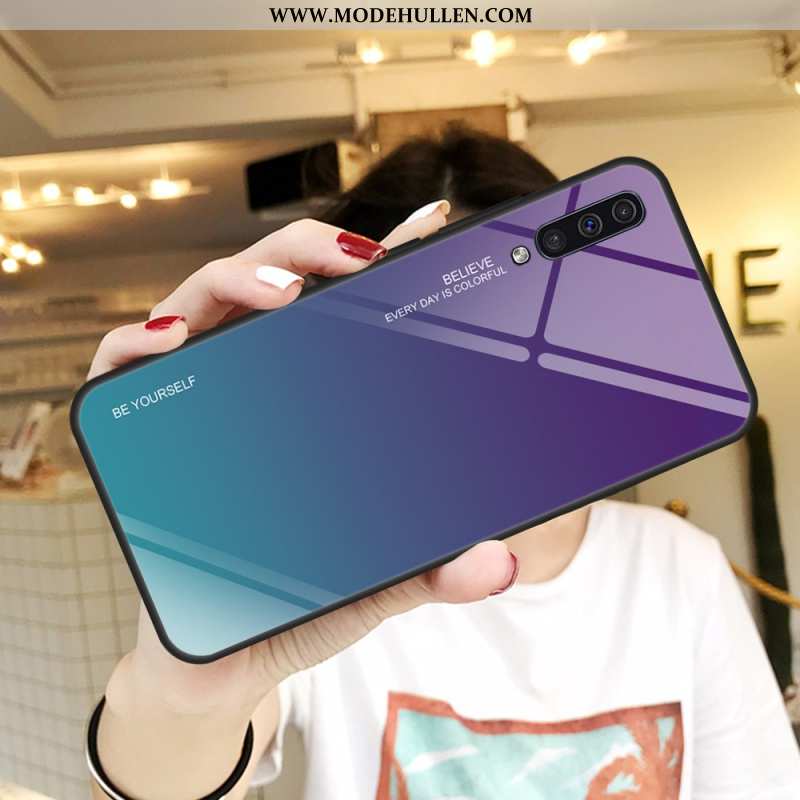 Hülle Samsung Galaxy A50 Glas Schutz Sterne Hintere Abdeckung Handy Spiegel Einfassung Lila