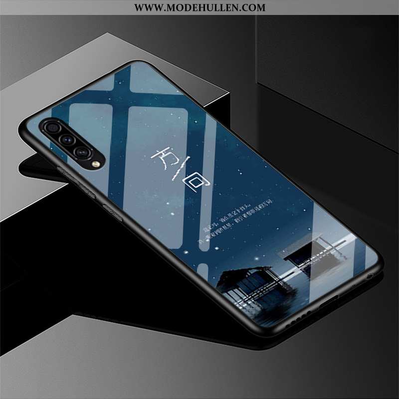 Hülle Samsung Galaxy A50s Glas Persönlichkeit Anti-sturz Handy Einfassung Case Dunkelblau