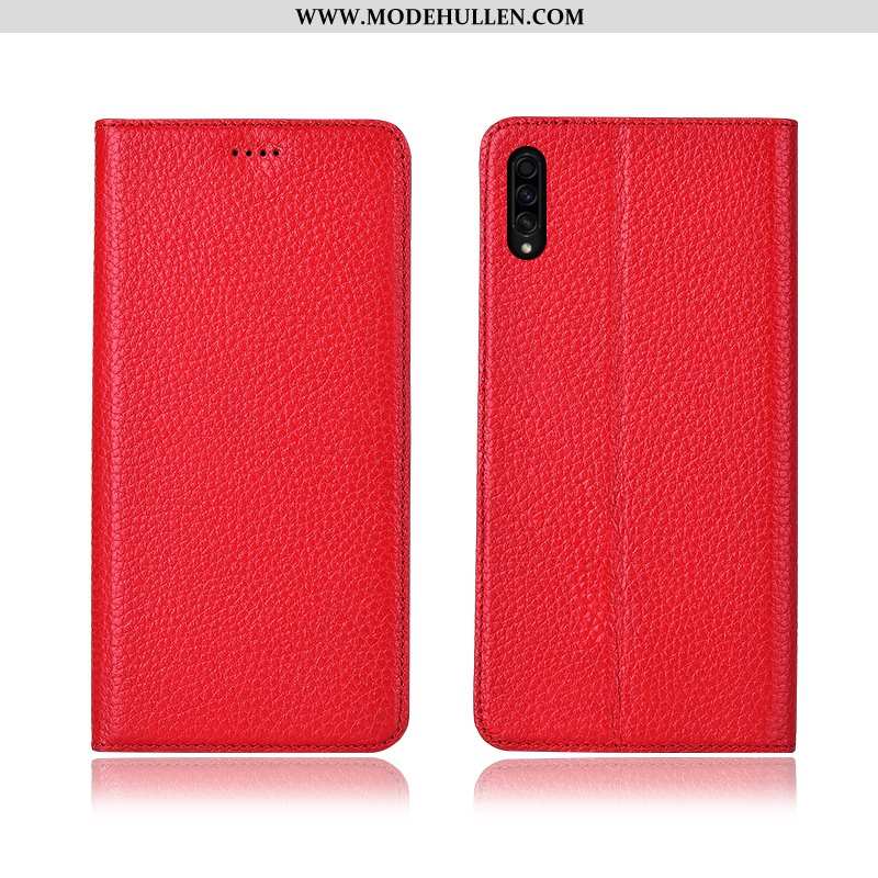 Hülle Samsung Galaxy A50s Nubuck Echt Leder Silikon Khaki Weiche Schutz Case