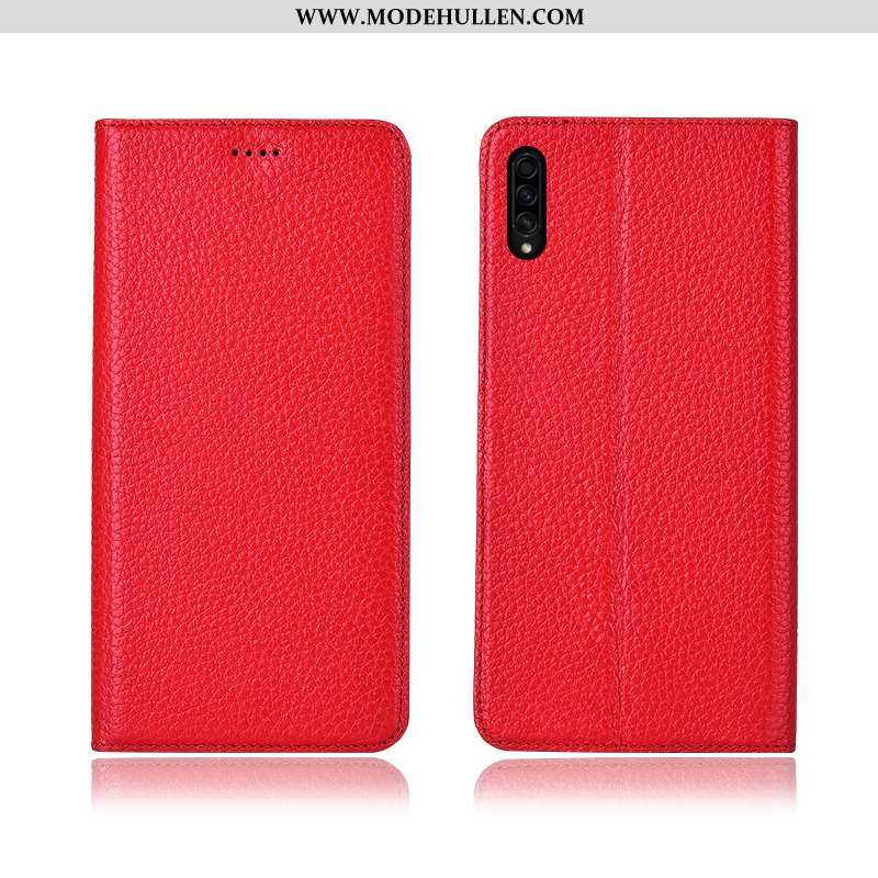 Hülle Samsung Galaxy A50s Nubuck Echt Leder Silikon Khaki Weiche Schutz Case