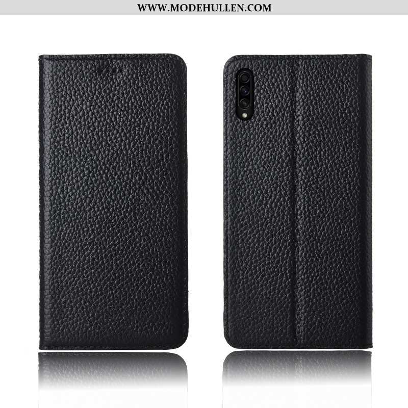 Hülle Samsung Galaxy A50s Nubuck Echt Leder Silikon Khaki Weiche Schutz Case