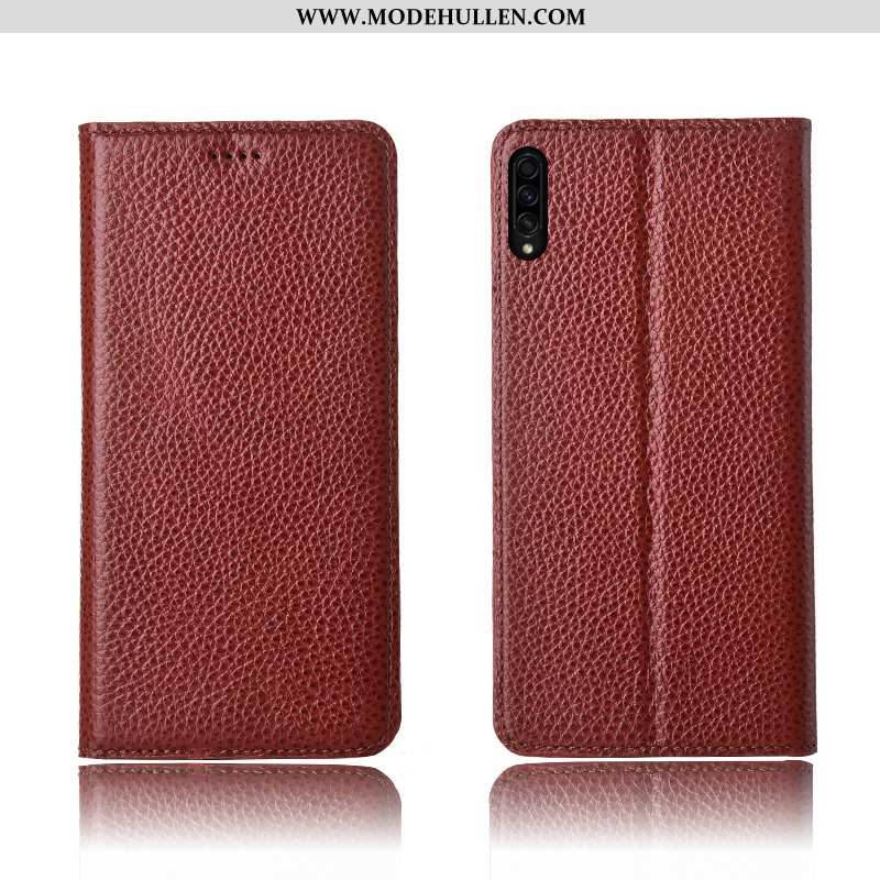 Hülle Samsung Galaxy A50s Nubuck Echt Leder Silikon Khaki Weiche Schutz Case