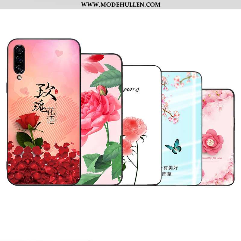 Hülle Samsung Galaxy A50s Retro Muster Einfach Dünne Blumen Nubuck Case Rosa