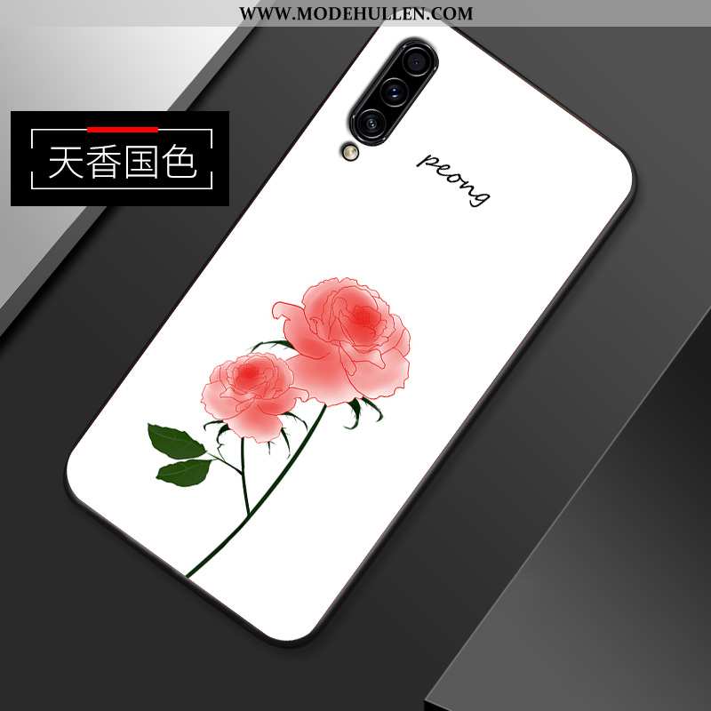 Hülle Samsung Galaxy A50s Retro Muster Einfach Dünne Blumen Nubuck Case Rosa