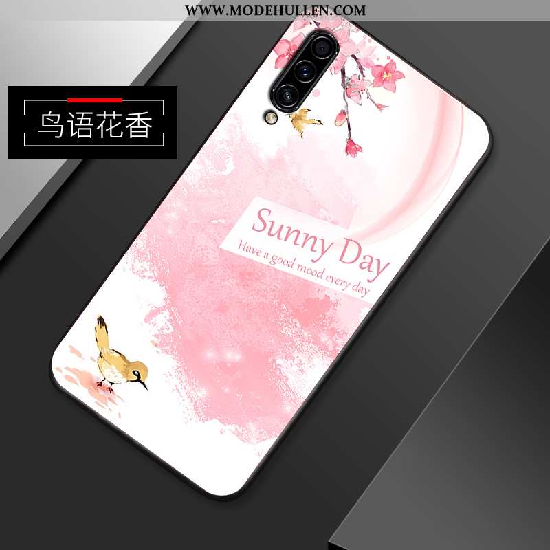 Hülle Samsung Galaxy A50s Retro Muster Einfach Dünne Blumen Nubuck Case Rosa