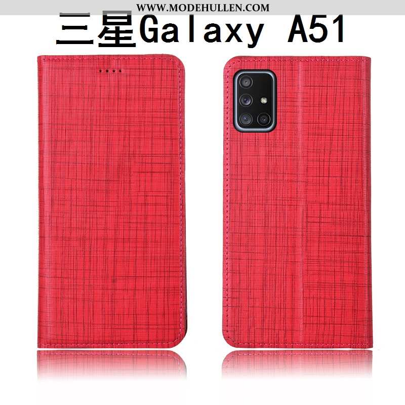 Hülle Samsung Galaxy A51 Echt Leder Silikon Lederhülle Case Neu Blau