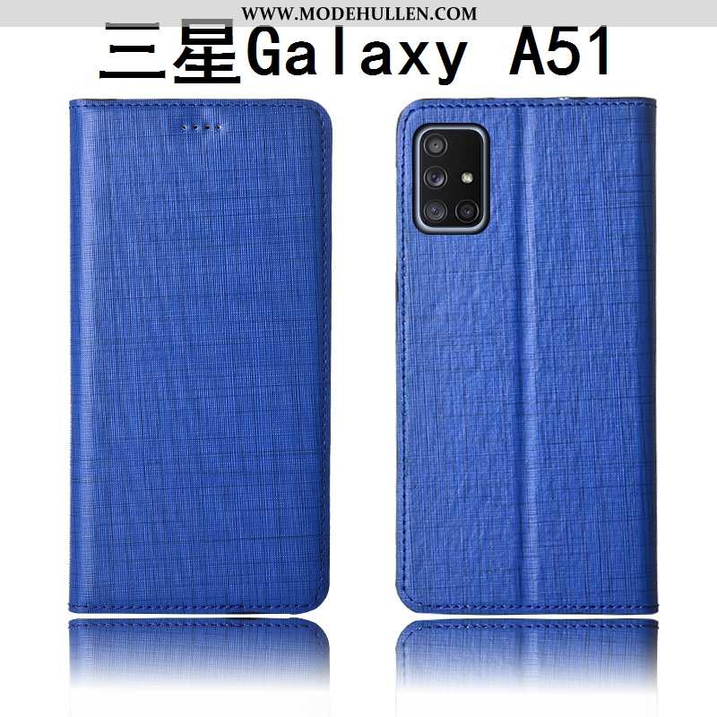 Hülle Samsung Galaxy A51 Echt Leder Silikon Lederhülle Case Neu Blau