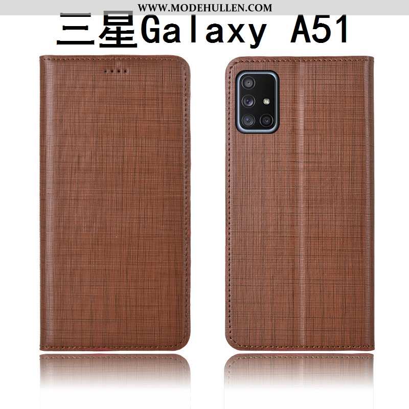 Hülle Samsung Galaxy A51 Echt Leder Silikon Lederhülle Case Neu Blau