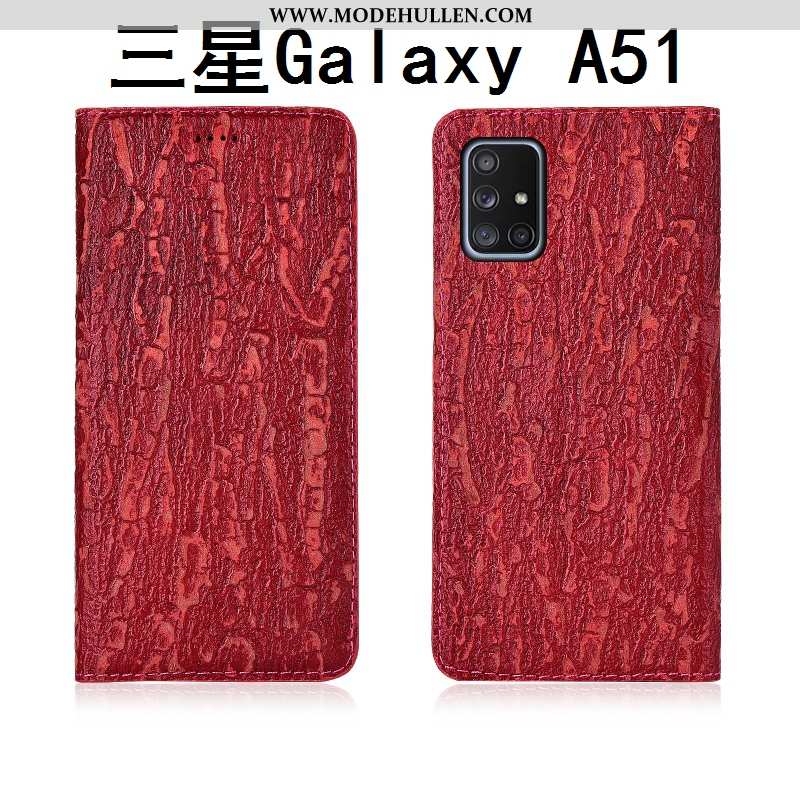 Hülle Samsung Galaxy A51 Leder Silikon Neu Case Clamshell Rot Rote