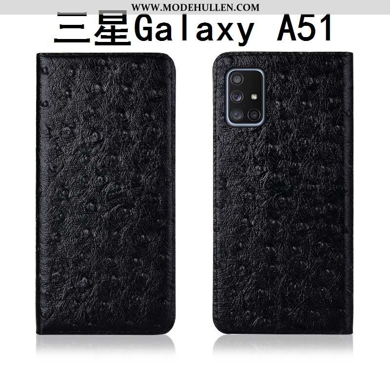 Hülle Samsung Galaxy A51 Muster Silikon Schutz Lederhülle Nubuck Handy Schwarz
