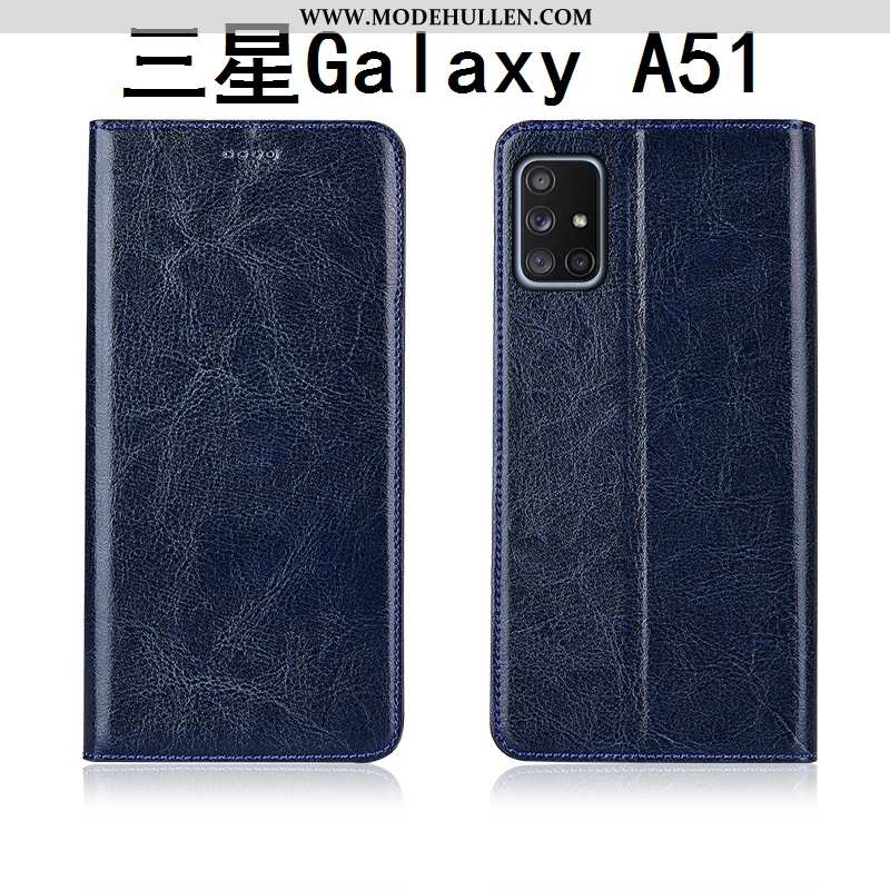 Hülle Samsung Galaxy A51 Schutz Lederhülle Clamshell Silikon Muster Sterne Braun