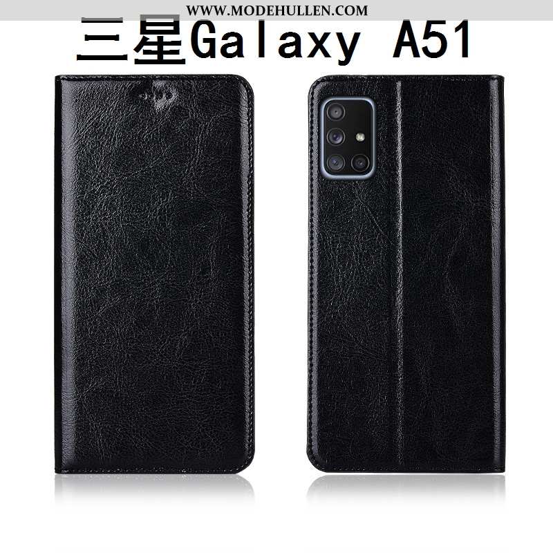 Hülle Samsung Galaxy A51 Schutz Lederhülle Clamshell Silikon Muster Sterne Braun