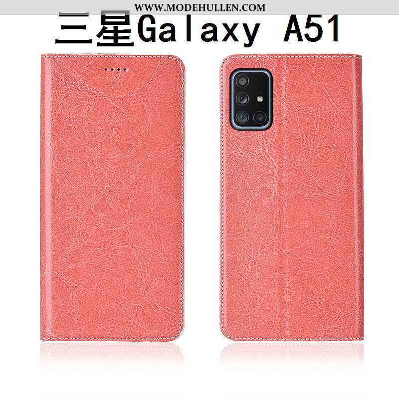 Hülle Samsung Galaxy A51 Schutz Lederhülle Clamshell Silikon Muster Sterne Braun