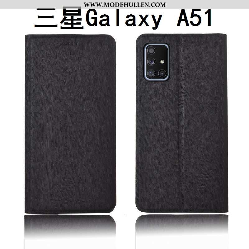 Hülle Samsung Galaxy A51 Schutz Lederhülle Nubuck Silikon Neu Muster Blau