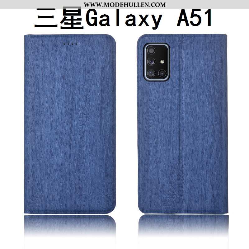 Hülle Samsung Galaxy A51 Schutz Lederhülle Nubuck Silikon Neu Muster Blau