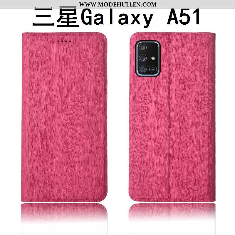 Hülle Samsung Galaxy A51 Schutz Lederhülle Nubuck Silikon Neu Muster Blau